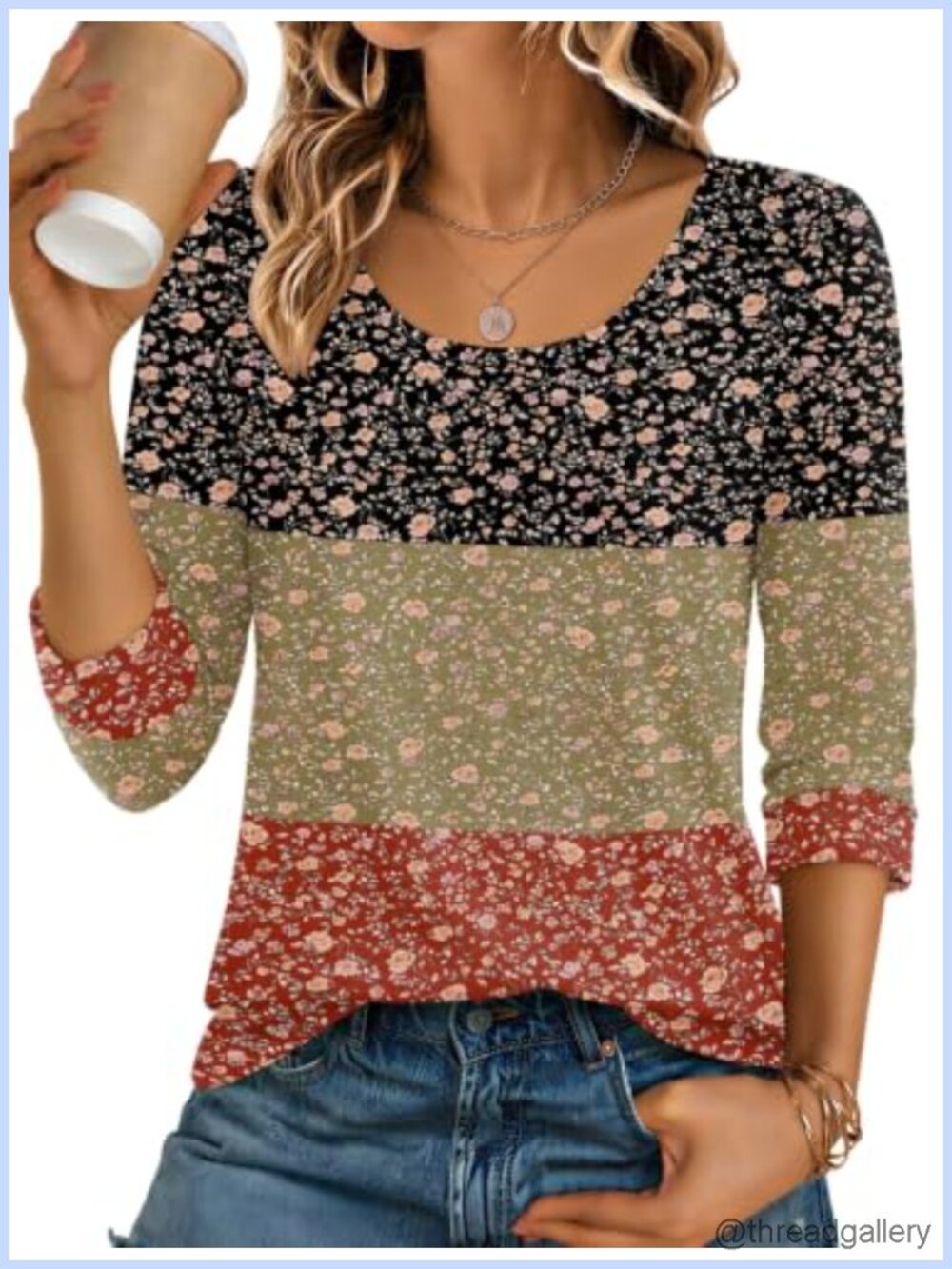 Ekouaer 3/4 Sleeve Scoop Neck Slim Fit Casual Basic Tee Women